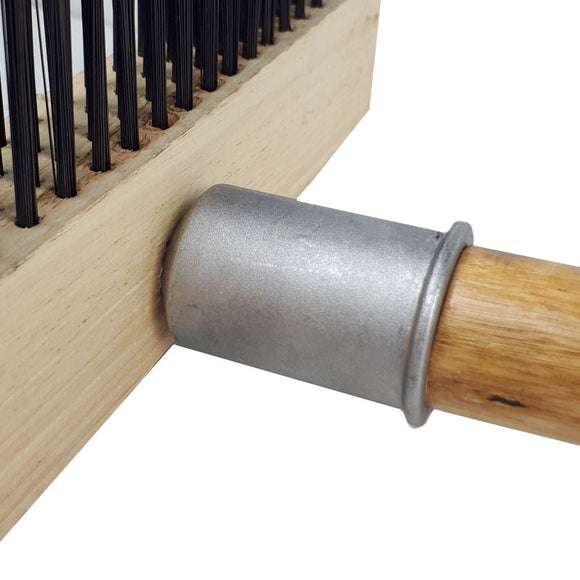 Pizza oven brush with wooden handle and wire bristles plus stainless steel scraper for cleaning pizza ovens - BarBits.co.uk