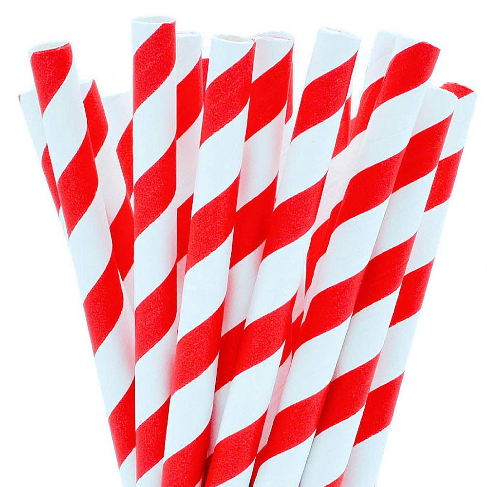 Red Candy Stripe Paper Straws 8" - Pack of 250