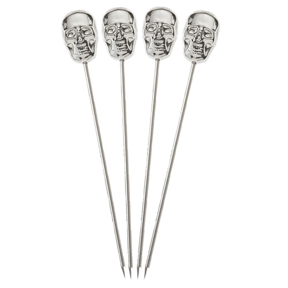 Silver Skull Garnish Picks - Pack of 4