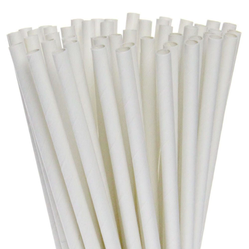 Plain White Paper Straws 8" - 250