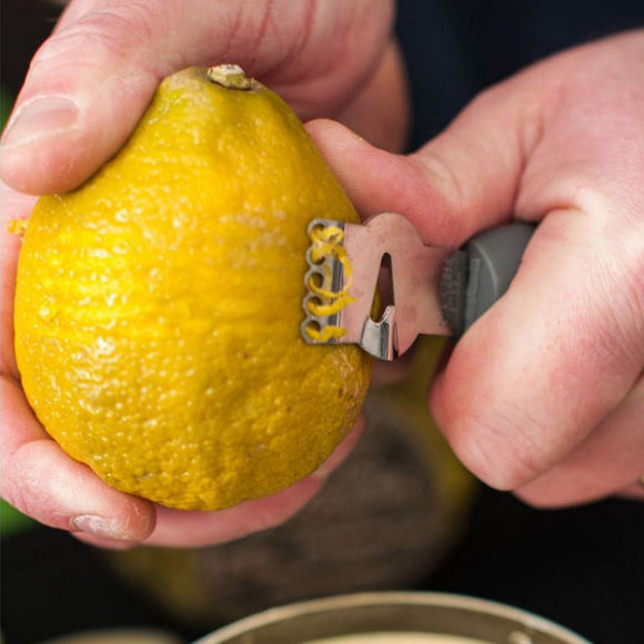 Lemon zester with canele cutter stainless steel blade and black handle for zesting citrus fruits - BarBits.co.uk